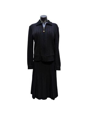 St John Basics Black Two-Piece Knit Skirt & Zip Jacket Set Size 6/4